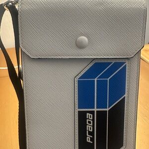 Prada unisex phone /crossbody whiteand blue saffiano leather.